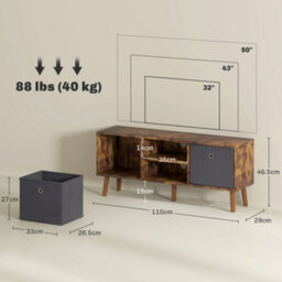 Homcom Modern Tv Cabinet Stand W/ Shelves & Drawers, Bedroom Rustic Brown - thumbnail 3