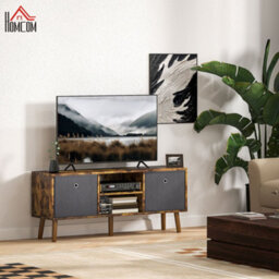 Homcom Modern Tv Cabinet Stand W/ Shelves & Drawers, Bedroom Rustic Brown