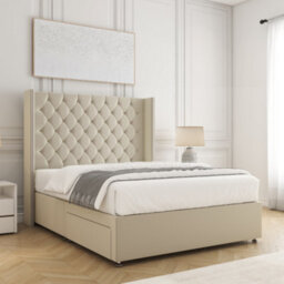 Bsspoke Olivia Divan Bed Set Cream Plush Velvet With 54Inch Headboard & Mattress No Drawers  In 3Ft 4Ft 4Ft6 5Ft 6Ft - thumbnail 2