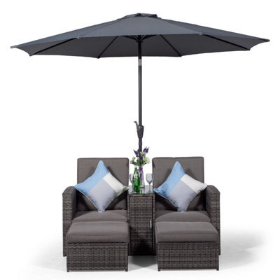 Giardino Nevada Double Reclining Rattan Sun Loungers Set - Grey - image 1