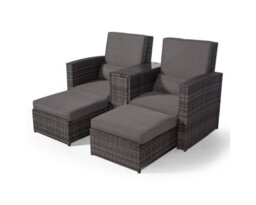 Giardino Nevada Double Reclining Rattan Sun Loungers Set - Grey - thumbnail 5