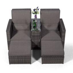 Giardino Nevada Double Reclining Rattan Sun Loungers Set - Grey - thumbnail 7
