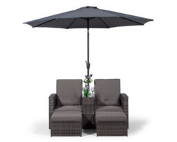 Giardino Nevada Double Reclining Rattan Sun Loungers Set - Grey - thumbnail 3