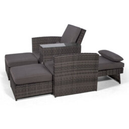 Giardino Nevada Double Reclining Rattan Sun Loungers Set - Grey - thumbnail 9