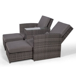 Giardino Nevada Double Reclining Rattan Sun Loungers Set - Grey - thumbnail 8