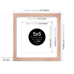 "5X5"" Bronze Picture Frame - 5X5"" Square Frame With 4X4"" Mount For 5X5""/4X4"" Pictures Art Deco Style Room Decor, 1 Pack" - thumbnail 2