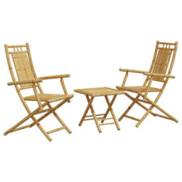 Berkfield 3 Piece Bistro Set Bamboo - thumbnail 2