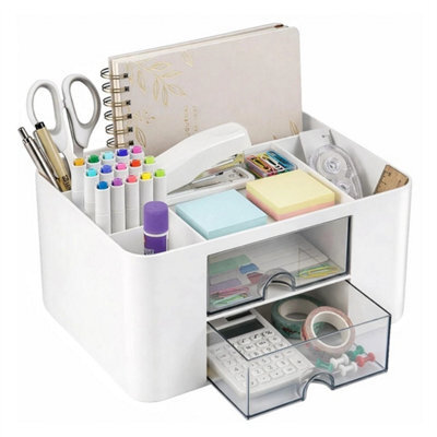 White 2-Drawer Desk Organizer With Pen Holder - image 1