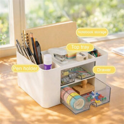 White 2-Drawer Desk Organizer With Pen Holder - thumbnail 4