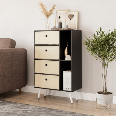 Urbn-Living Black 4-Drawer 2-Section Shelving Unit With Legs - image 1
