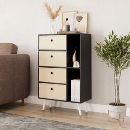 Urbn-Living Black 4-Drawer 2-Section Shelving Unit With Legs - thumbnail 1