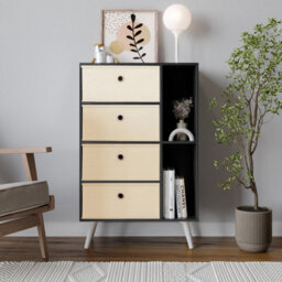 Urbn-Living Black 4-Drawer 2-Section Shelving Unit With Legs - thumbnail 2