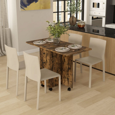Homcom Folding Dining Table For 4-6 Drop Leaf Table On Wheels Rustic Brown - image 1