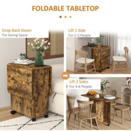 Homcom Folding Dining Table For 4-6 Drop Leaf Table On Wheels Rustic Brown - thumbnail 5