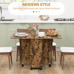 Homcom Folding Dining Table For 4-6 Drop Leaf Table On Wheels Rustic Brown - thumbnail 4