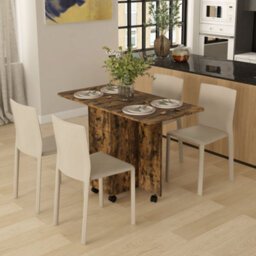 Homcom Folding Dining Table For 4-6 Drop Leaf Table On Wheels Rustic Brown - thumbnail 1