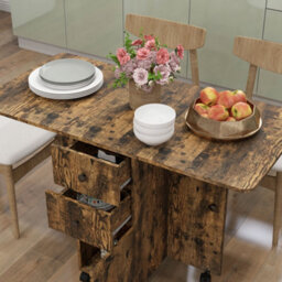 Homcom Folding Dining Table For 4-6 Drop Leaf Table On Wheels Rustic Brown - thumbnail 8