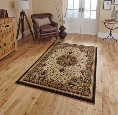 Cream Traditional Easy To Clean Bordered Floral Rug For Dining Room-200Cm X 290Cm - image 1