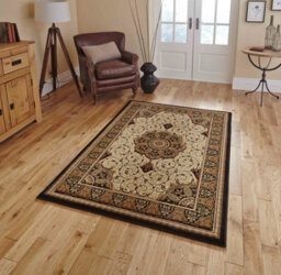 Cream Traditional Easy To Clean Bordered Floral Rug For Dining Room-200Cm X 290Cm - thumbnail 1