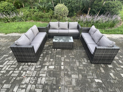Fimous Outdoor Lounge Sofa Set Wicker Pe Rattan Garden Furniture Set With Oblong Coffee Table Dark Grey Mixed - image 1