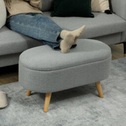 Wyld Haus Mael Charcoal Teddy Fleece Storage Ottoman - Rectangular With Natural Wooden Legs - thumbnail 8