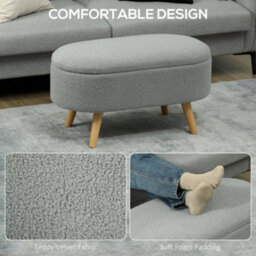Wyld Haus Mael Charcoal Teddy Fleece Storage Ottoman - Rectangular With Natural Wooden Legs - thumbnail 6