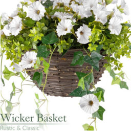 Christow Artificial Petunia Wicker Hanging Basket Uv Resistant Foliage White 30Cm - thumbnail 4