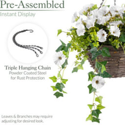 Christow Artificial Petunia Wicker Hanging Basket Uv Resistant Foliage White 30Cm - thumbnail 6