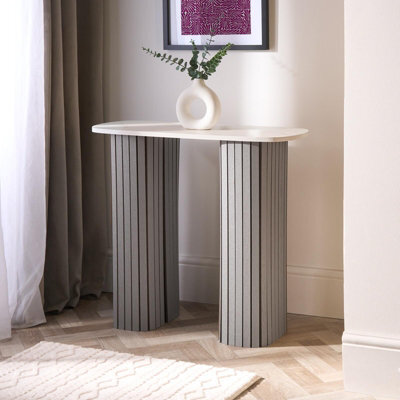 Ohs Madison Console Table Ribbed Engineered Wood Entryway Display Desk, Grey/marble - image 1