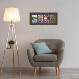 AK Frames 50X20Cm Dark Oak Modern Multi Photo Frame With Blue Mount - Holds 4 Apertures (4X) 6X4 Photos - thumbnail 3
