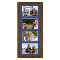 AK Frames 50X20Cm Dark Oak Modern Multi Photo Frame With Blue Mount - Holds 4 Apertures (4X) 6X4 Photos - thumbnail 1