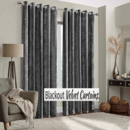 Ameha Grey Velvet Curtains Eyelet Blackout Thick Thermal Insulated Ready Made Ring Top Curtain Pair 66''x72'' For Living Room - thumbnail 1