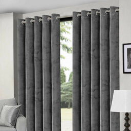 Ameha Grey Velvet Curtains Eyelet Blackout Thick Thermal Insulated Ready Made Ring Top Curtain Pair 66''x72'' For Living Room - thumbnail 3