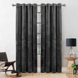 Ameha Grey Velvet Curtains Eyelet Blackout Thick Thermal Insulated Ready Made Ring Top Curtain Pair 66''x72'' For Living Room - thumbnail 9