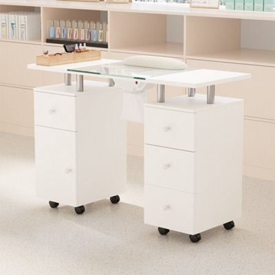 Thehotsale White Professional Mobile Manicure Table With Built-In Dust Collector And 4 Drawers 109Cm(W) X 45Cm(D) X 76.2Cm(H) - image 1