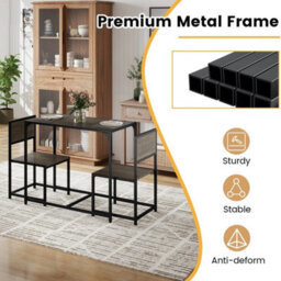 3 Piece Dining Set With Metal Frame Rectangular Table 2 Chairs - thumbnail 4