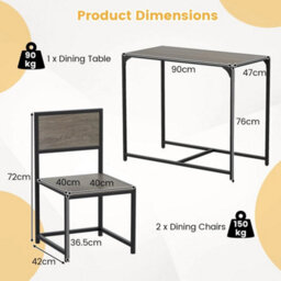 3 Piece Dining Set With Metal Frame Rectangular Table 2 Chairs - thumbnail 2