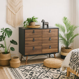 Wyld Haus Juno Double Chest Of Drawers Matt Black Walnut, 6-Drawer - thumbnail 1