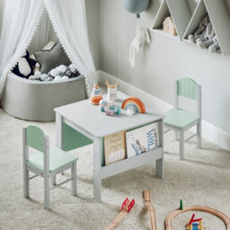 Sobuy Kmb88-Hg,children Table And 2 Chairs Set With Storage Kids Desk Grey,w60Xd60Xh48 - thumbnail 9