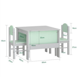 Sobuy Kmb88-Hg,children Table And 2 Chairs Set With Storage Kids Desk Grey,w60Xd60Xh48 - thumbnail 3