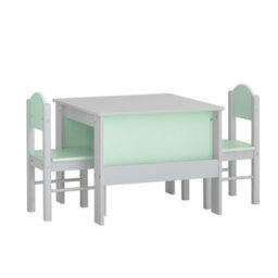 Sobuy Kmb88-Hg,children Table And 2 Chairs Set With Storage Kids Desk Grey,w60Xd60Xh48