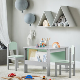 Sobuy Kmb88-Hg,children Table And 2 Chairs Set With Storage Kids Desk Grey,w60Xd60Xh48 - thumbnail 2