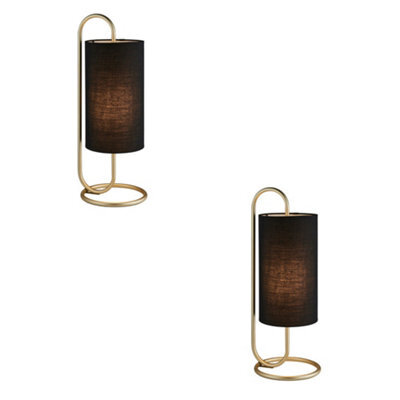 2 Pack Modern Antique Brass Oval Table Lamp Desk Light & Black Fabric Shade - image 1