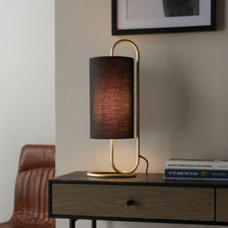 2 Pack Modern Antique Brass Oval Table Lamp Desk Light & Black Fabric Shade - thumbnail 3
