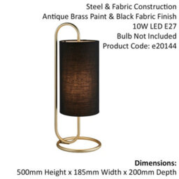 2 Pack Modern Antique Brass Oval Table Lamp Desk Light & Black Fabric Shade - thumbnail 2