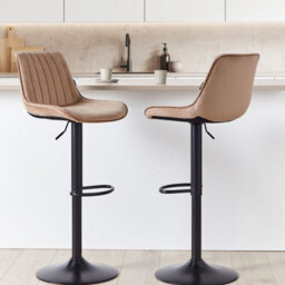 Beliani Light Brown Velvet Bar Stools 2 Pack Height-Adjustable Swivel. - thumbnail 2