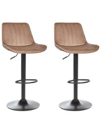 Beliani Light Brown Velvet Bar Stools 2 Pack Height-Adjustable Swivel. - thumbnail 3