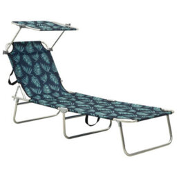 Walplus Folding Sun Lounger With Canopy Steel Leaves Print