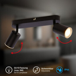 Briloner Black Metal 2 Light Gu10 Ceiling Spotlight Adjustable Ip44 Max 9W 27Cm - thumbnail 2