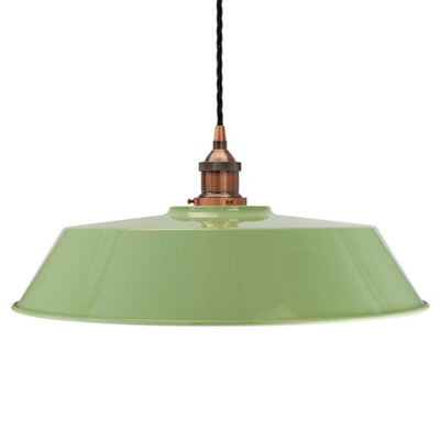 Mint Green Large Chancery Painted Dome Pendant Light With Antique Copper Lamp Holder And Black Twisted Cable - Se Home - image 1